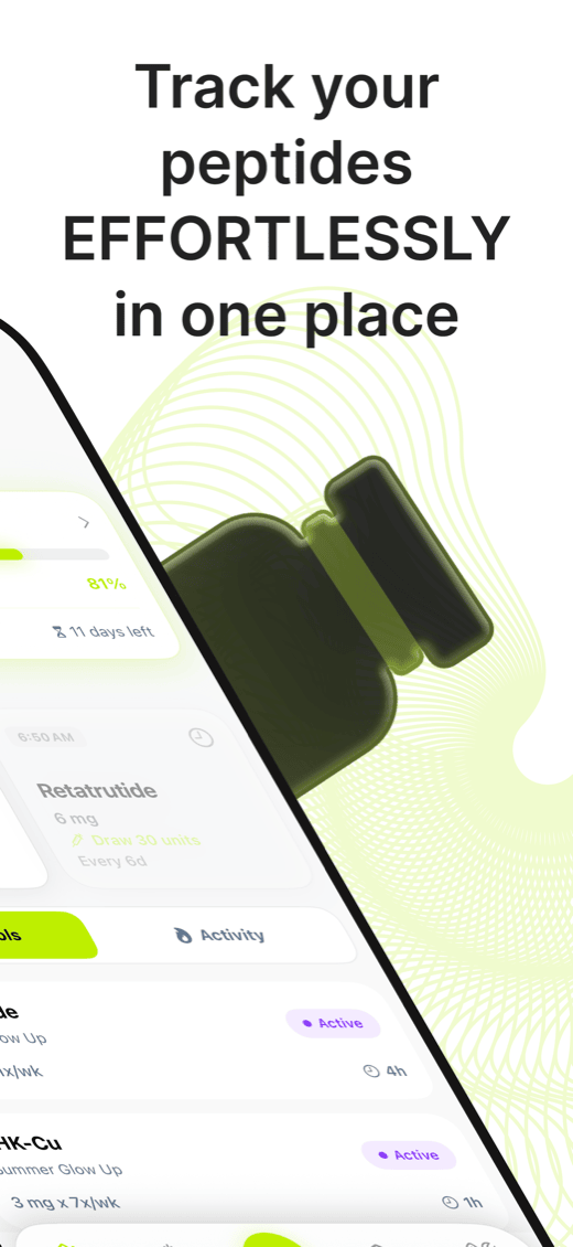 Dosely App Store screenshot — track your peptides effortlessly in one place